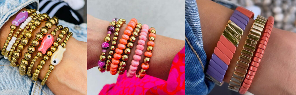overzicht van 3 grote maat armbanden in diverse kleuren