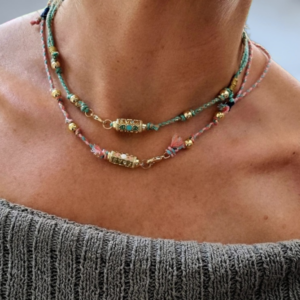 Bohemian ketting in roze of groen