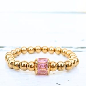 Stainless steel kralenarmband Gentle Glow in pink. Statement armband uit de voorjaarscollectie van Label Six, op maat verkrijgbaar.