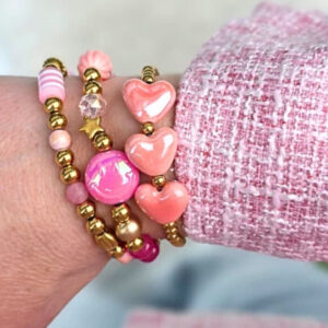 Label Sixtainless steel zomerarmbanden in pink