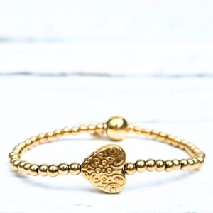 Goudkleurige stainless steel kralenarmband met hart van Label Six