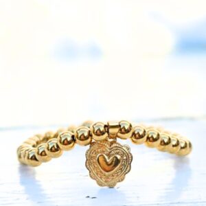 Stainless steel kralenarmband van label six met hartjes bedel