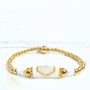 Kralenarmband miyukihart wit
