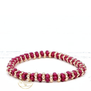 Kralenarmband triple flower beads bordeaux